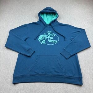 Bass Pro Shops Pullover Mens XL Blue Graphic Hoodie Sweatshirt Long Sleeve Top